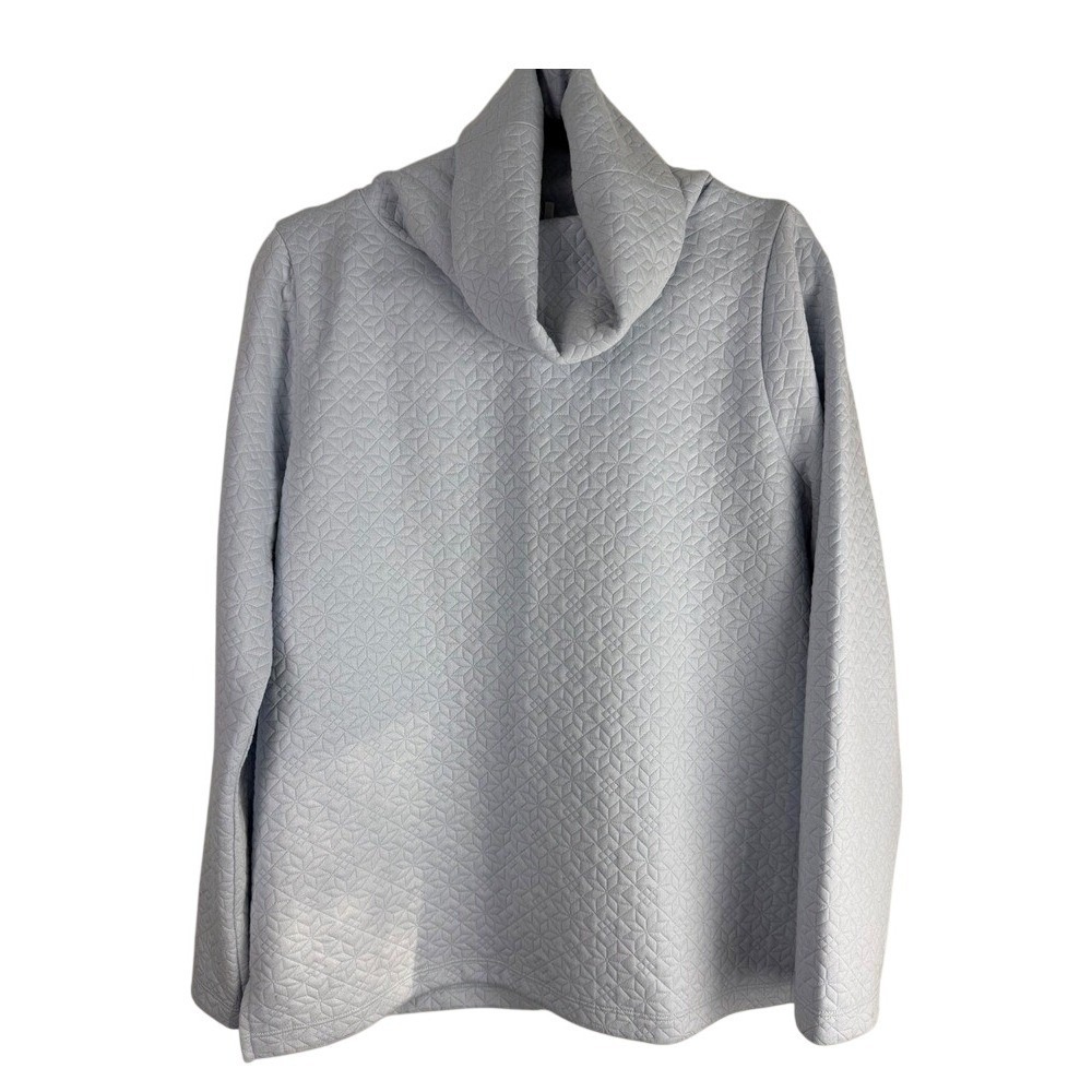 J.Crew Quilted Funnel Neck Sweatshirt‎ Light Blue Snap Pullover Preppy Casual L